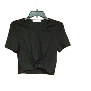 Byegreis black Twisted Front Crop Top Round Neck Short Sleeve Casual size L